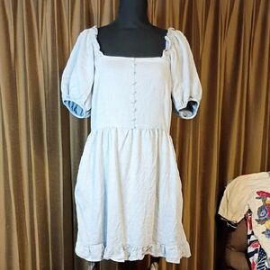 3/$25 Who What Wear Light Blue Puff-Sleeve Square Neck Mini Dress